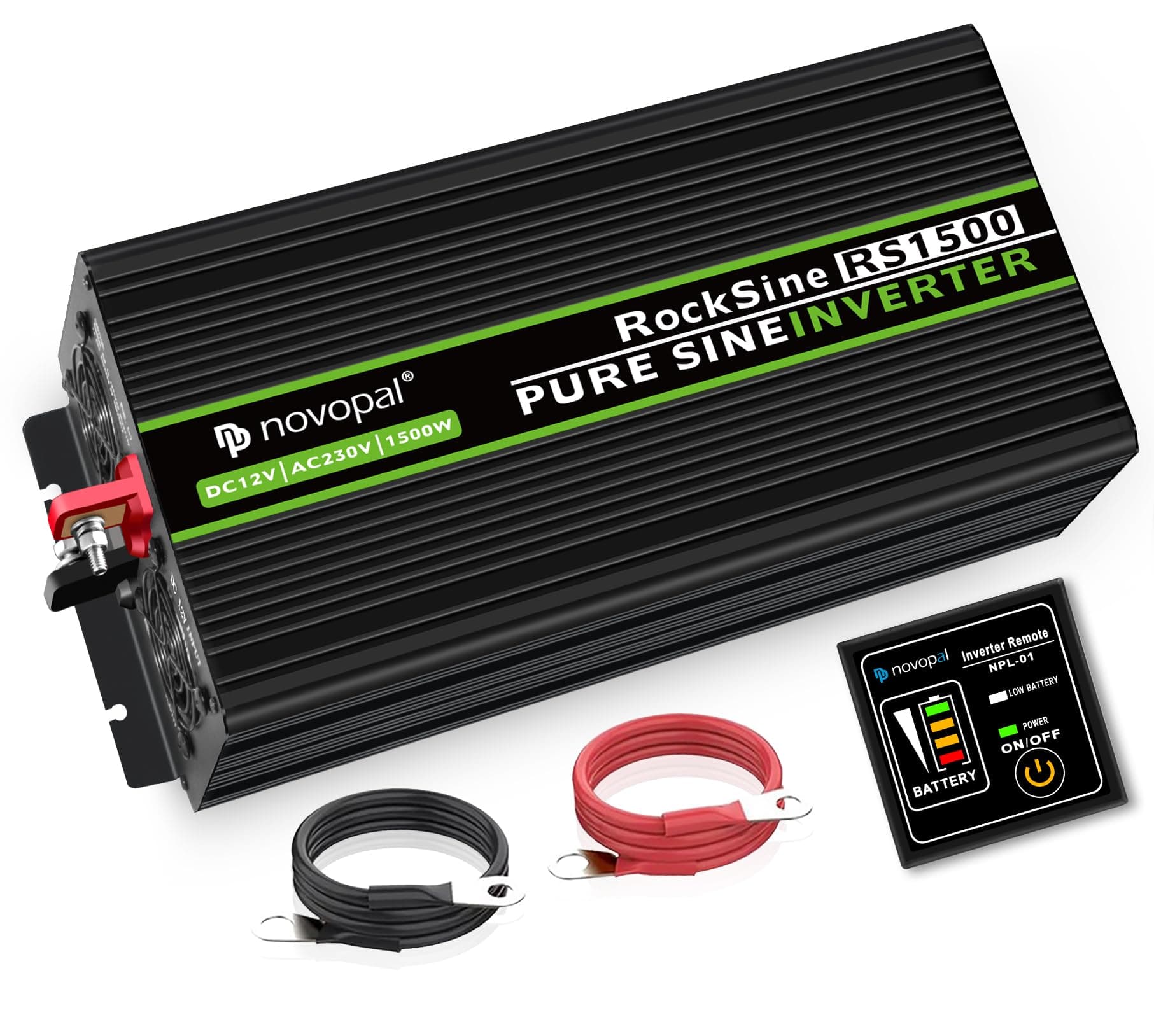 novopal 1500W KFZ reiner Sinus Spannungswandler-Auto Wechselrichter 12v auf 230v Umwandler-Inverter Konverter mit 2 EU Steckdose und USB-Port-inkl. 5 Meter Fernsteuerung-Spitzenleistung 3000 Watt PT1500W 12V
