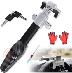 Lenkradkralle mit Alarm, Lenkradschloss 130dB für Auto, Auto Wegfahrsperre Lenkradsperre für Autos Lastwagen SUVs mit Schraubendreher und Handschuhen von Poweka (Batterien nicht enthalten) Angebot bei HelloDeals