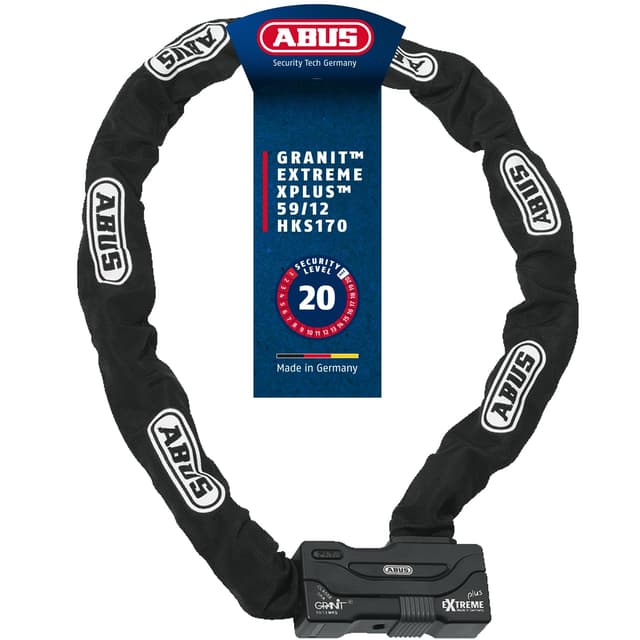ABUS Schloss-Ketten-Kombi Granit Extreme Plus 59 - Motorradschloss aus 12 mm starker Sechskantkette - ABUS-Sicherheitslevel 20 - 170 cm Kettenlänge 170 cm Schwarz