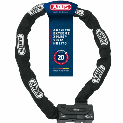 ABUS Schloss-Ketten-Kombi Granit Extreme Plus 59 - Motorradschloss aus 12 mm starker Sechskantkette - ABUS-Sicherheitslevel 20 - 170 cm Kettenlänge 170 cm Schwarz Angebot bei HelloDeals