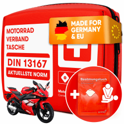 PURAHELP Motorrad Verbandskasten nach aktueller Norm 2025 DIN 13167 (StVO konform) - Inkl. Beatmungstuch - Motorrad Erste Hilfe Set 2025 Mini Klein Motorradtasche + Beatmungstuch Angebot bei HelloDeals