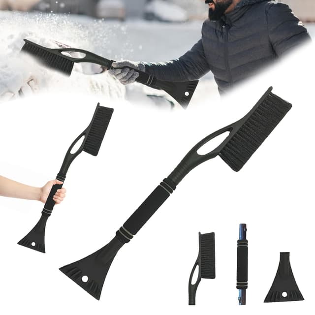 YongSral 2 in1 Schneebesen Auto, 60CM Eiskratzer Auto mit Besen, Auto Schneebürste, Ice Scraper Car, Car Snow Brush, Scheibenkratzer Auto mit Schaumstoffgriff für PKW, LKW und SUV (Schwarz)