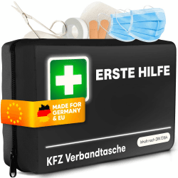 PURAHELP® Erste-Hilfe Set Auto Schwarz [DIN 13164] - KFZ Verbandstasche StVO Konform für 2025 - Auto Verbandskasten & Sanikasten - Kompaktes Notfallset für Unterwegs - Verbandsset nach aktueller Norm Angebot bei HelloDeals