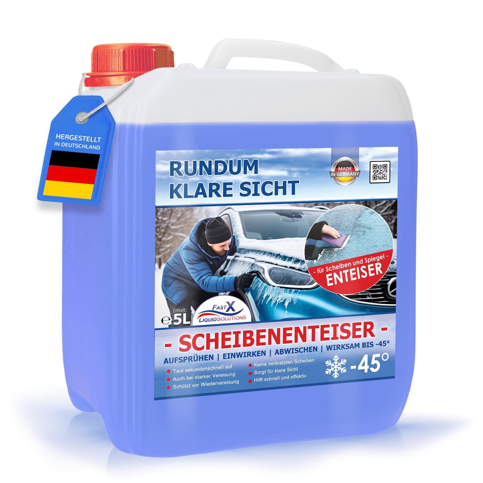 FASTX LIQUIDSOLUTIONS Fast X Hochleistungs-Scheibenenteiser – Schneller Enteiser für Klare Sicht und Sicherheit in der Winterzeit (5 Liter Kanister)