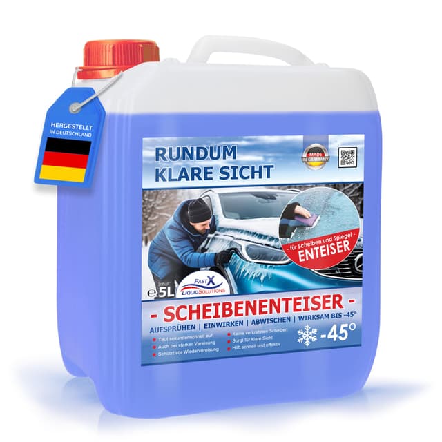 FASTX LIQUIDSOLUTIONS Fast X Hochleistungs-Scheibenenteiser – Schneller Enteiser für Klare Sicht und Sicherheit in der Winterzeit (5 Liter Kanister)