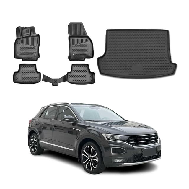 Fußmatten & Kofferraumwanne Set für VW T-ROC 2017-2025 Gummi TPE Schwarz 5X Set / Schwarz T-Roc 2017-2025