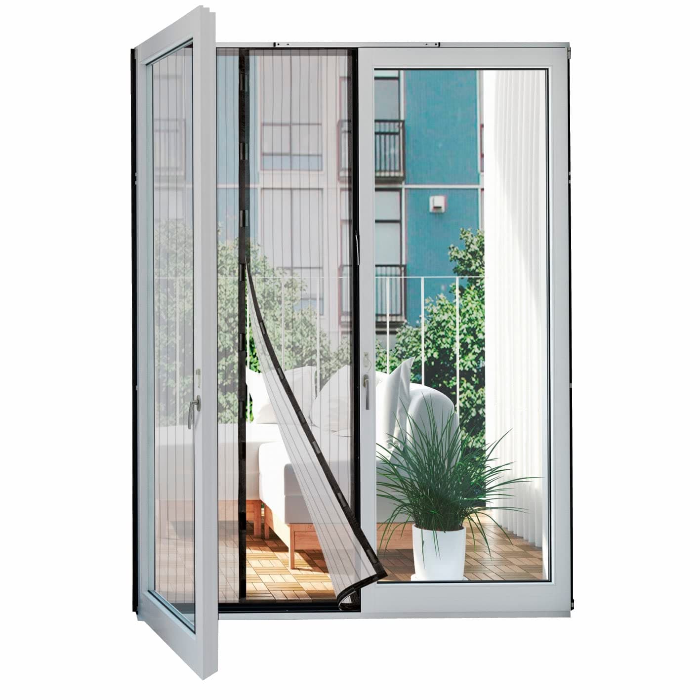 Hoberg Fliegengitter Tür mit Magnetverschluss | 100 x 210 cm - ideal für Balkontür, Kellertür, Terrassentür | Einfache Klebemontage mit 16 Klettverschlüssen ohne Bohren | Mit 4 Schienen zum Beschweren 100 x 210 cm Anthrazit