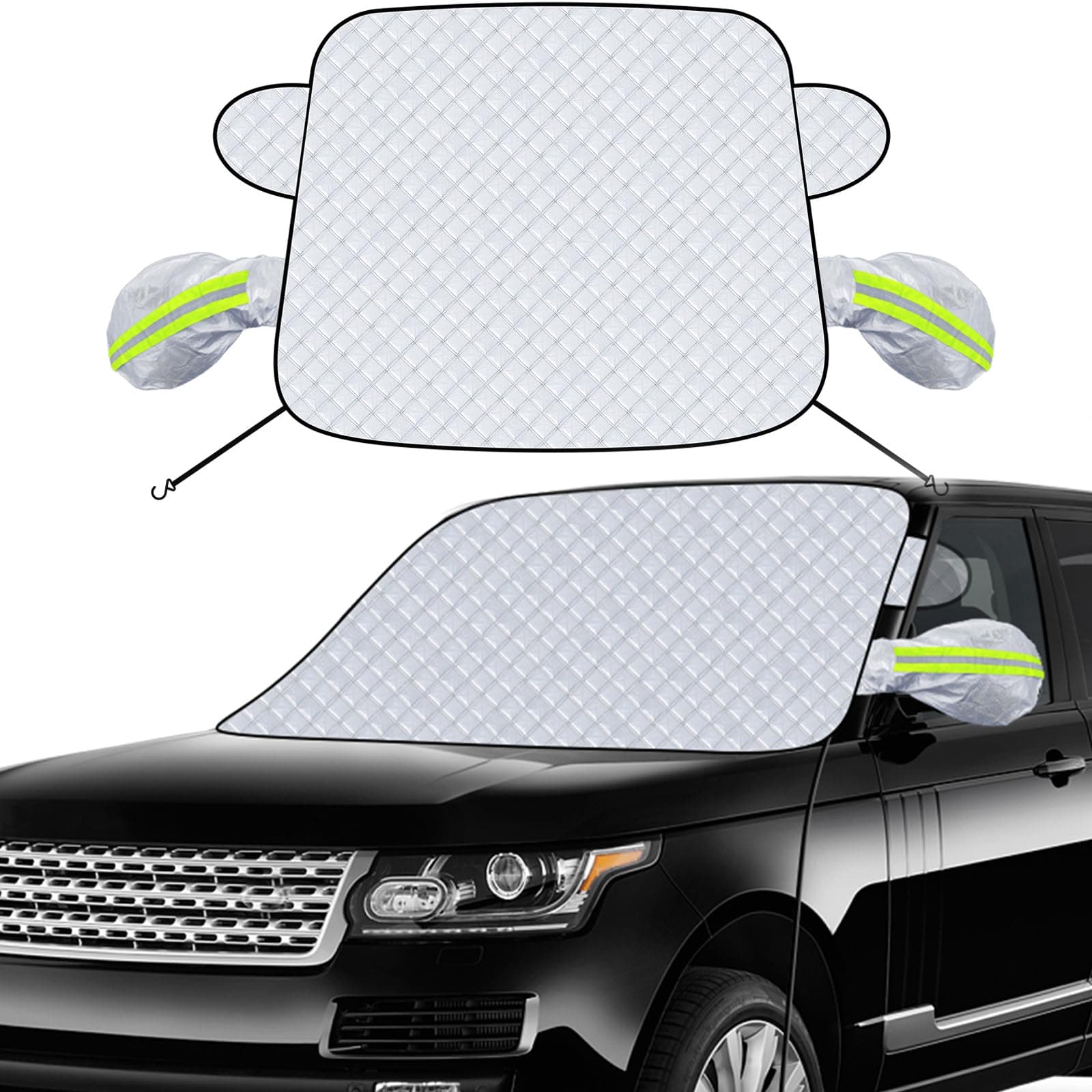 Kerizher Frontscheibenabdeckung, Auto-Windschutzscheibenabdeckung mit 2 Haken & 2 Spiegelabdeckungen, Auto-Windschutzscheibenabdeckung für Auto, SUV, LKW (Weiß, 145cmx118cm) 145cmx118cm Weiß