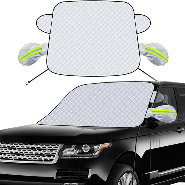 Kerizher Frontscheibenabdeckung, Auto-Windschutzscheibenabdeckung mit 2 Haken & 2 Spiegelabdeckungen, Auto-Windschutzscheibenabdeckung für Auto, SUV, LKW (Weiß, 145cmx118cm) 145cmx118cm Weiß