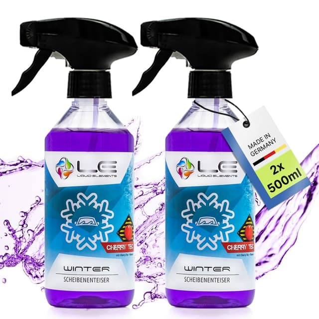 Liquid Elements – Winter Scheibenenteiser Spray Auto 2X 500ml – Enteiserspray schnell wirksam bis -45° C – Auto Enteiser entfernt EIS ohne Kratzen & verhindert Wiedervereisung (Cherry Tec)