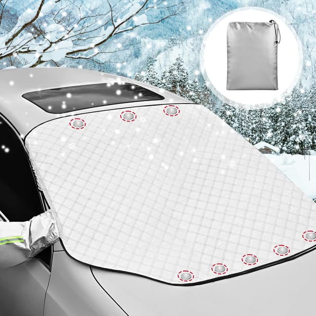 Pizsieat Autoscheibenabdeckung Winter,Frontscheibenabdeckung Auto Magnetisch, Windschutzscheibenabdeckung Ultra-Dicke Aluminiumfolie Eisschutz mit Rückspiegel Abdeckplane für Die Meisten Autos & SUV
