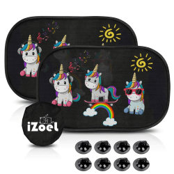 iZoeL Sonnenschutz Auto Baby mit UV Schutz, 2 Pack Sonnenblende Kinder mit 8 Saugnapf, Schatten Autofenster Seitenscheibe Motiv Tiere (Einhorn) Angebot bei HelloDeals