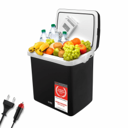 TZS First Austria - Kühlbox 32L elektrisch 12V 230V Anschluss für Auto & Steckdose - Thermoelektrische Cool Box kühlt & wärmt - Mini Kühlschrank mit Griff - Für Camping, Festivals, Reisen - Schwarz Schwarz/Weiß Angebot bei HelloDeals
