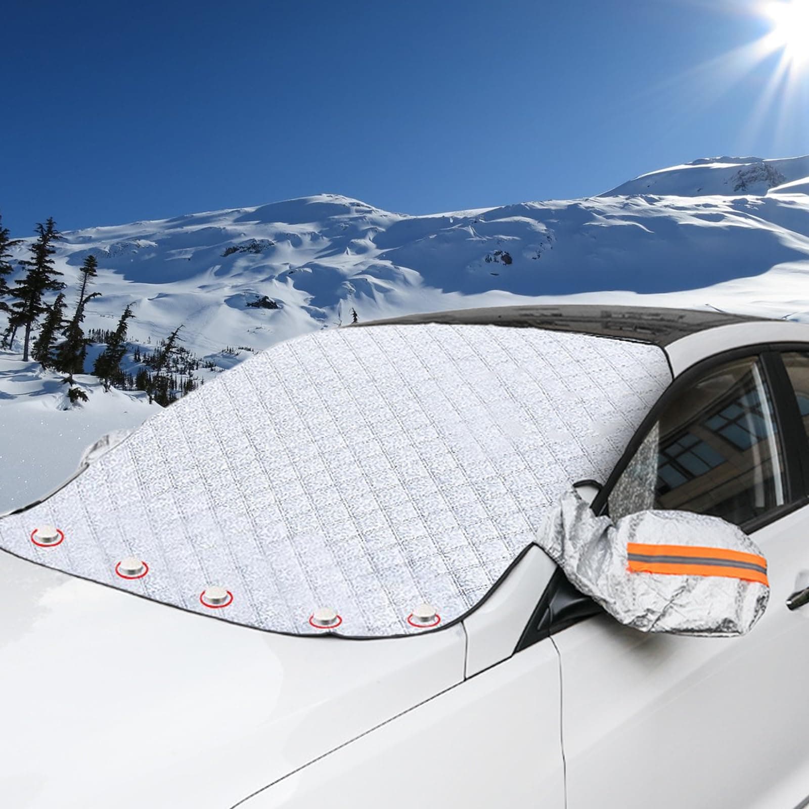 AMSNINK Frontscheibenabdeckung Winter, Windschutzscheibenabdeckung, Auto Abdeckung Winter, Autoabdeckung Winter, Für Vier Jahreszeiten, Uv-Schutz, Sonne, Staub, Schnee, EIS, Frost, 116 * 160cm