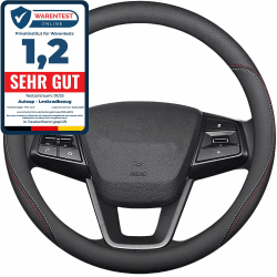Autsop Lenkradbezug Auto Schwarz Nappa Leder,Rote und Blaue Linien Lenkradbezug Universal Größe 14.5-15 Zoll (37-39cm) Lenkradhülle für Sommer & Winter Auto Zubehör Interieur Schwarz (rote und blaue Linien) Angebot bei HelloDeals