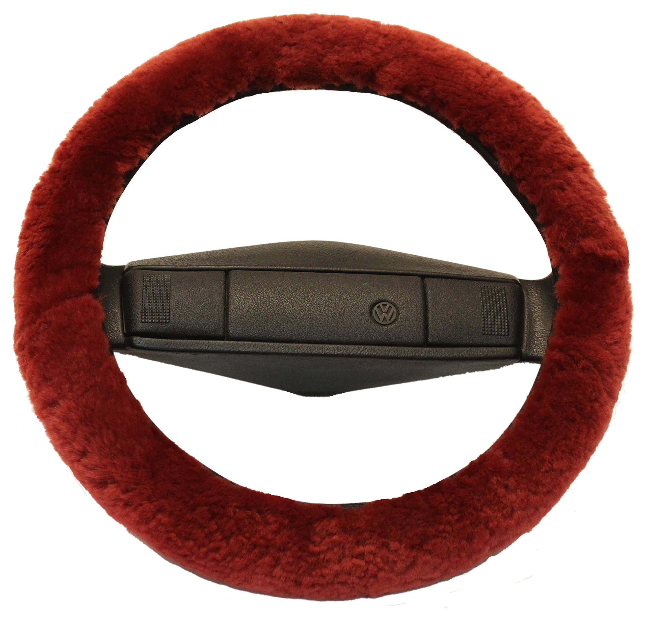 Reissner Lammfelle | LERA-15-BOR | Lenkradbezug Lenkradschoner Lenkradhülle für Auto und Wohnmobil | Echtes Merino Lammfell | Florhöhe 15mm | passend für ⌀40cm | Anti Rutsch | Farbe Bordeauxrot