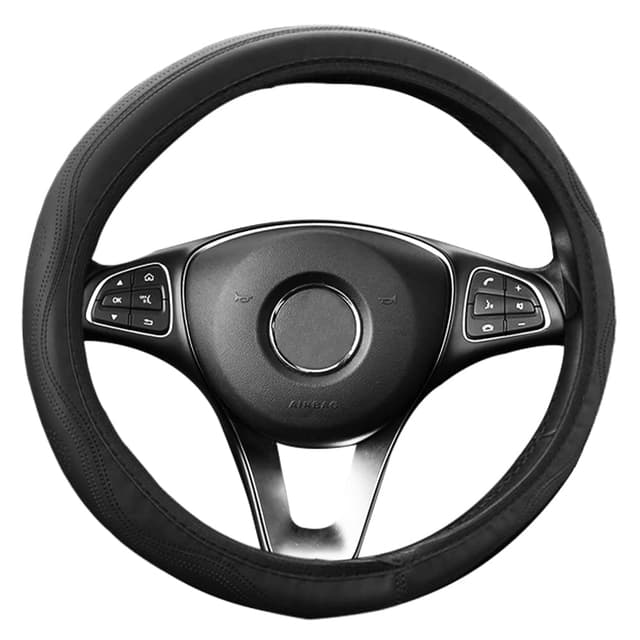 Gvolatee Universal Auto Lenkradhülle Lenkrad Abdeckung Heavy Duty Lenkradbezug aus Leder 37-39CM / 15'' Anti Rutsch Lenkradabdeckung Lenkradschoner (Schwarz)