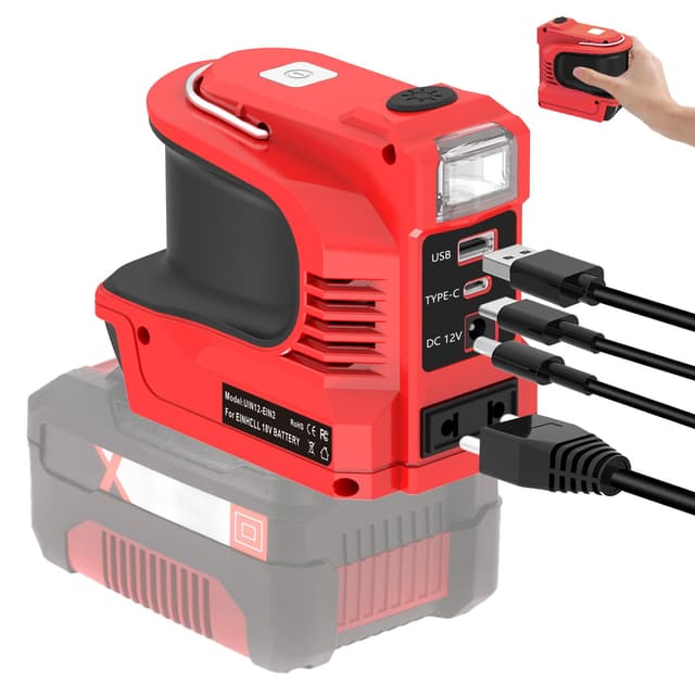 220W Wechselrichter für Einhell 18V Batterie,DC 20V zu AC 220-230V Inverter,Power Station Generator,Adapter mit 1-USB-Port-Anschluss-1 Typ-C-Anschluss-Steckdose &1 DC-Ausgang 12V/5A, LED-Licht Für Ein*hell 18V Akku