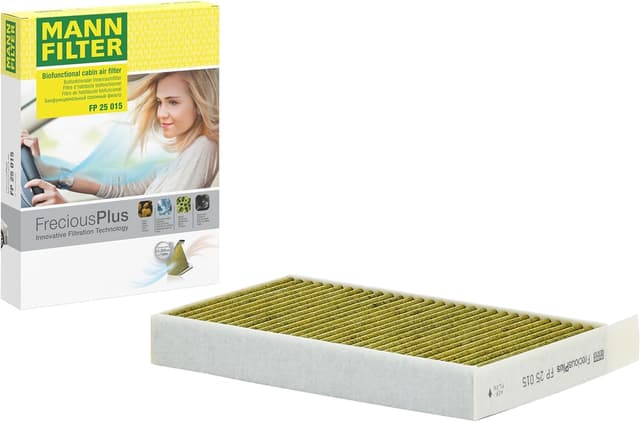 MANN-FILTER FP 25 015 Innenraumfilter/Kabinenluftfilter - FreciousPlus Biofunktionaler Pollenfilter - für Pkw + Transporter flach 24.4L x 14.3B x 3.2D cm