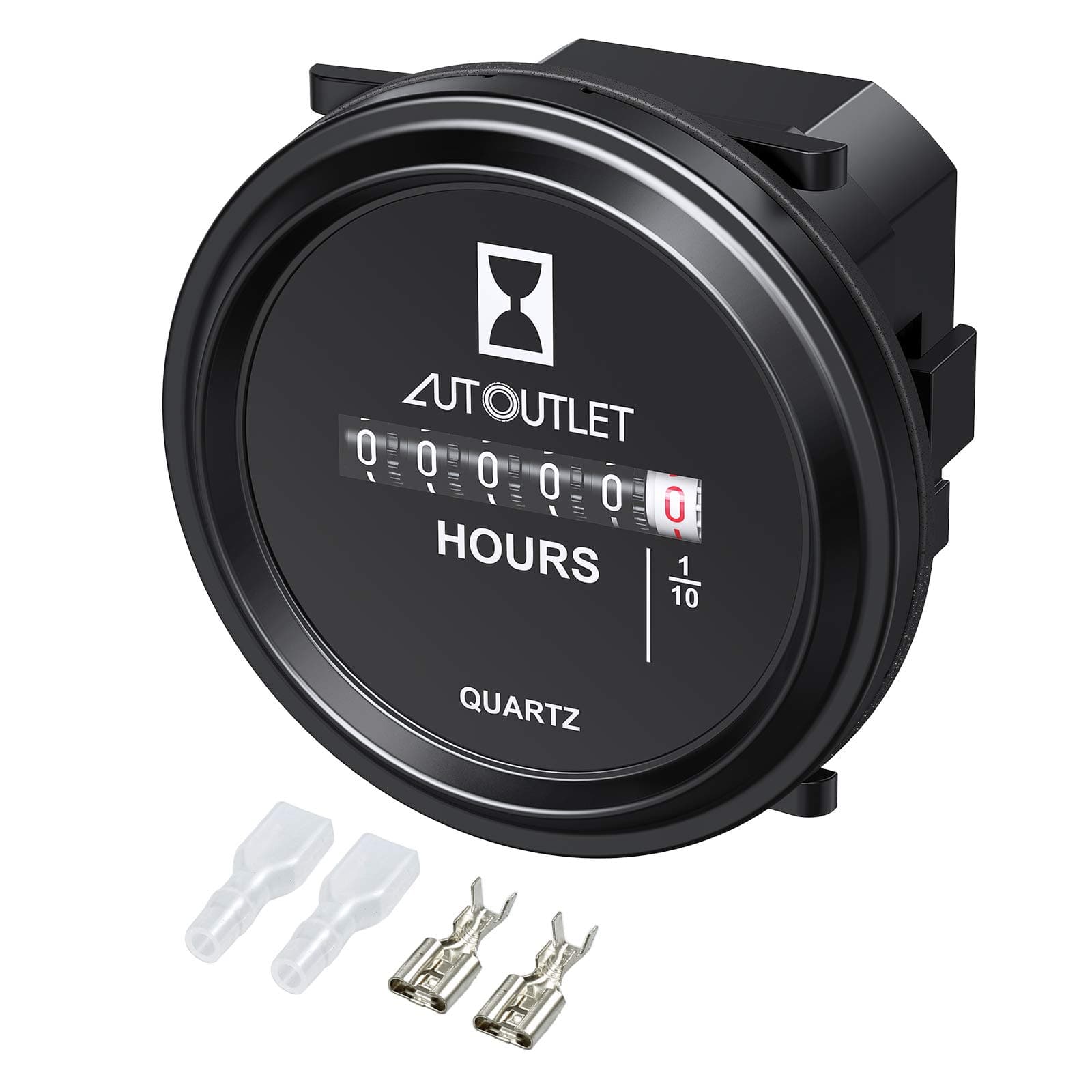 AUTOUTLET Runder Quarz Stundenzähler 12-72V DC, Wasserdicht Betriebsstundenzähler mechanischer Timer Einrastbarer Motorbetriebsstundenzähler mit Stecker für Schneemobil Auto Boot Auto Rasentraktor Keine Metallbügel