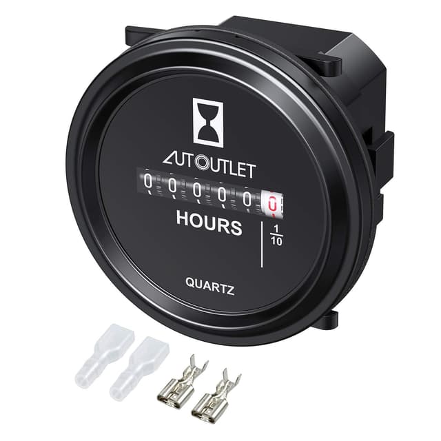 AUTOUTLET Runder Quarz Stundenzähler 12-72V DC, Wasserdicht Betriebsstundenzähler mechanischer Timer Einrastbarer Motorbetriebsstundenzähler mit Stecker für Schneemobil Auto Boot Auto Rasentraktor Keine Metallbügel