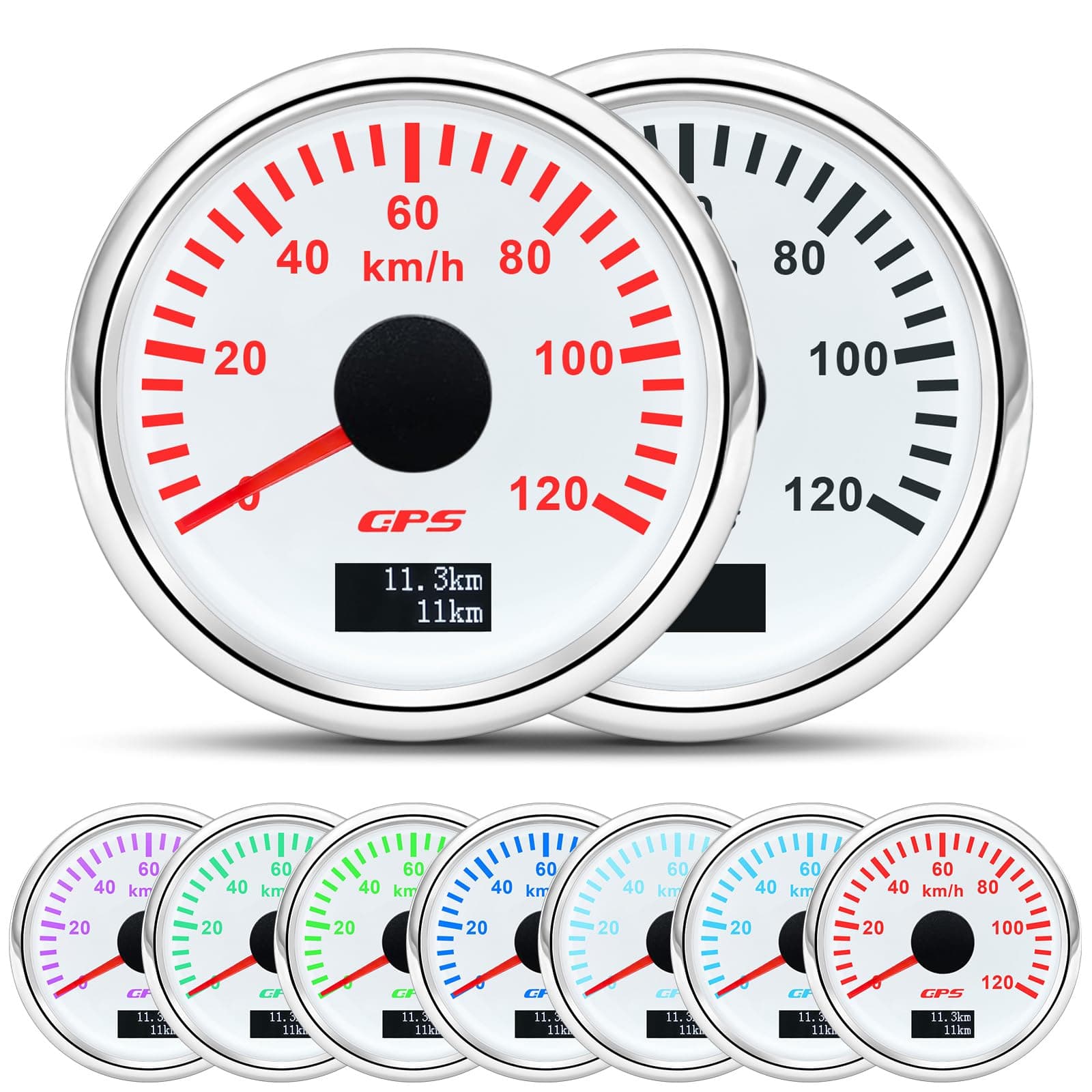 52mm Geschwindigkeitsmesser Boot GPS Tacho Kilometerzähler 0-120Km/H Wasserdichter IP67 7-Farben Tachometer Messgerät für Auto Boot Yacht 12V/24V