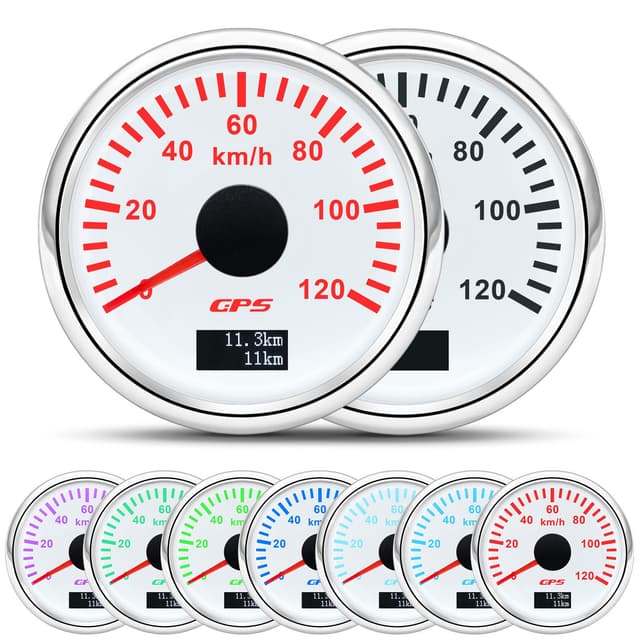 52mm Geschwindigkeitsmesser Boot GPS Tacho Kilometerzähler 0-120Km/H Wasserdichter IP67 7-Farben Tachometer Messgerät für Auto Boot Yacht 12V/24V