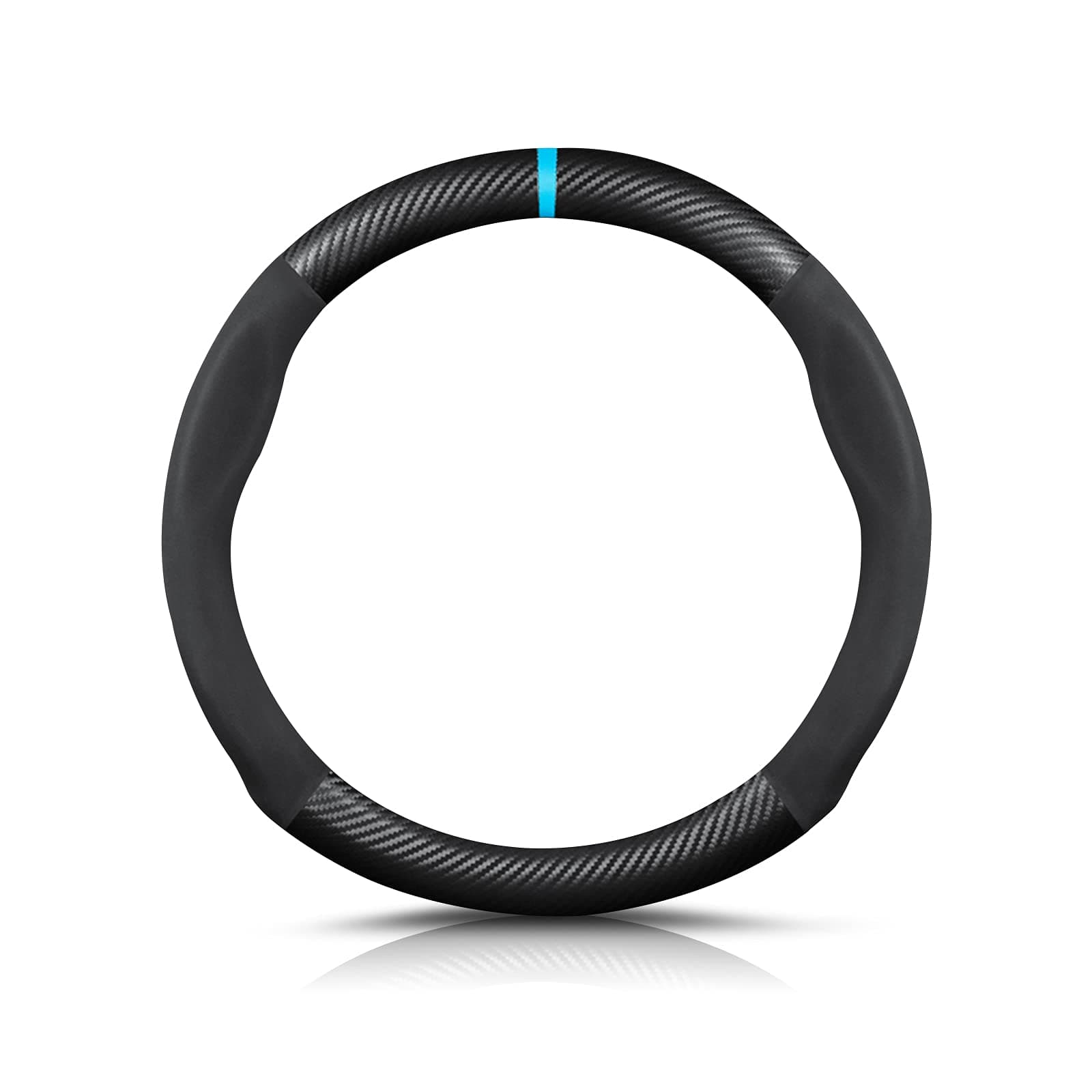 Ergocar Runde Forme Kohlefaser und Mikrofaser PU Leder Lenkradbezug Anti-Rutsch Atmungsaktiv lenkradhülle Schweißabsorbierend Sport Für Durchmesser 38cm（15"）-Schwarz Blau Schwarz Blau Forme Ronde