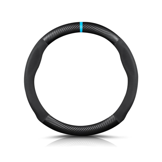 Ergocar Runde Forme Kohlefaser und Mikrofaser PU Leder Lenkradbezug Anti-Rutsch Atmungsaktiv lenkradhülle Schweißabsorbierend Sport Für Durchmesser 38cm（15"）-Schwarz Blau Schwarz Blau Forme Ronde