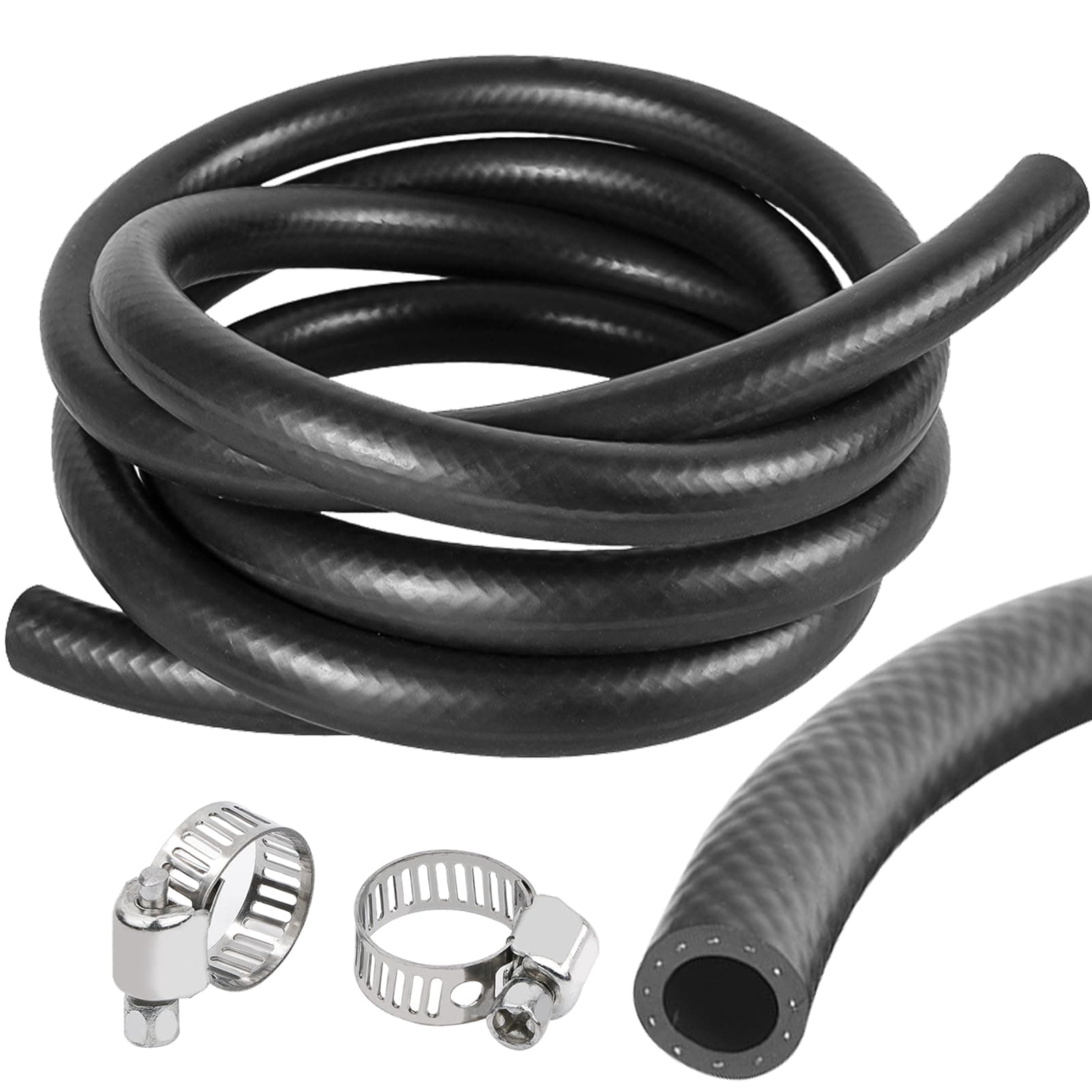 Gummi Schlauch Kühlerschlauch, Ø 8 mm NBR Benzinschlauch (Inn 8mm, Auß 14mm), 1 Meter Länge Kraftstoffleitung Dieselschlauch, Kühlwasserschlauch für Benzin Kraftstoff, mit 2 Stück Schlauchschellen 8mm ID - 14mm OD 1 Meter