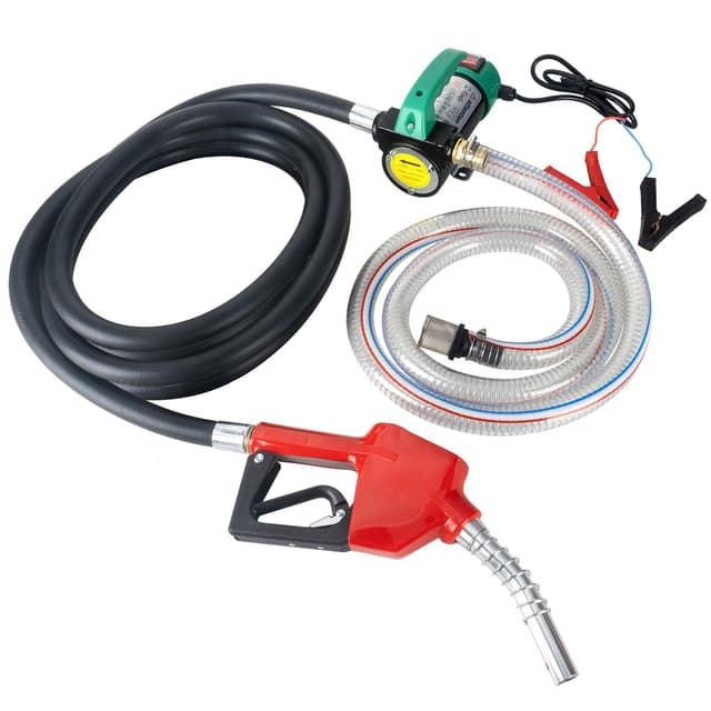 OULUTO 12V 260W Dieselpumpe Absaugpumpe Kraftstoffpumpe mit Automatischer Abschaltung Düsen & Schläuche，Selbstansaugende Kraftstoffumfüllpumpe mit Kupfermotor Mit Düse Schlauch