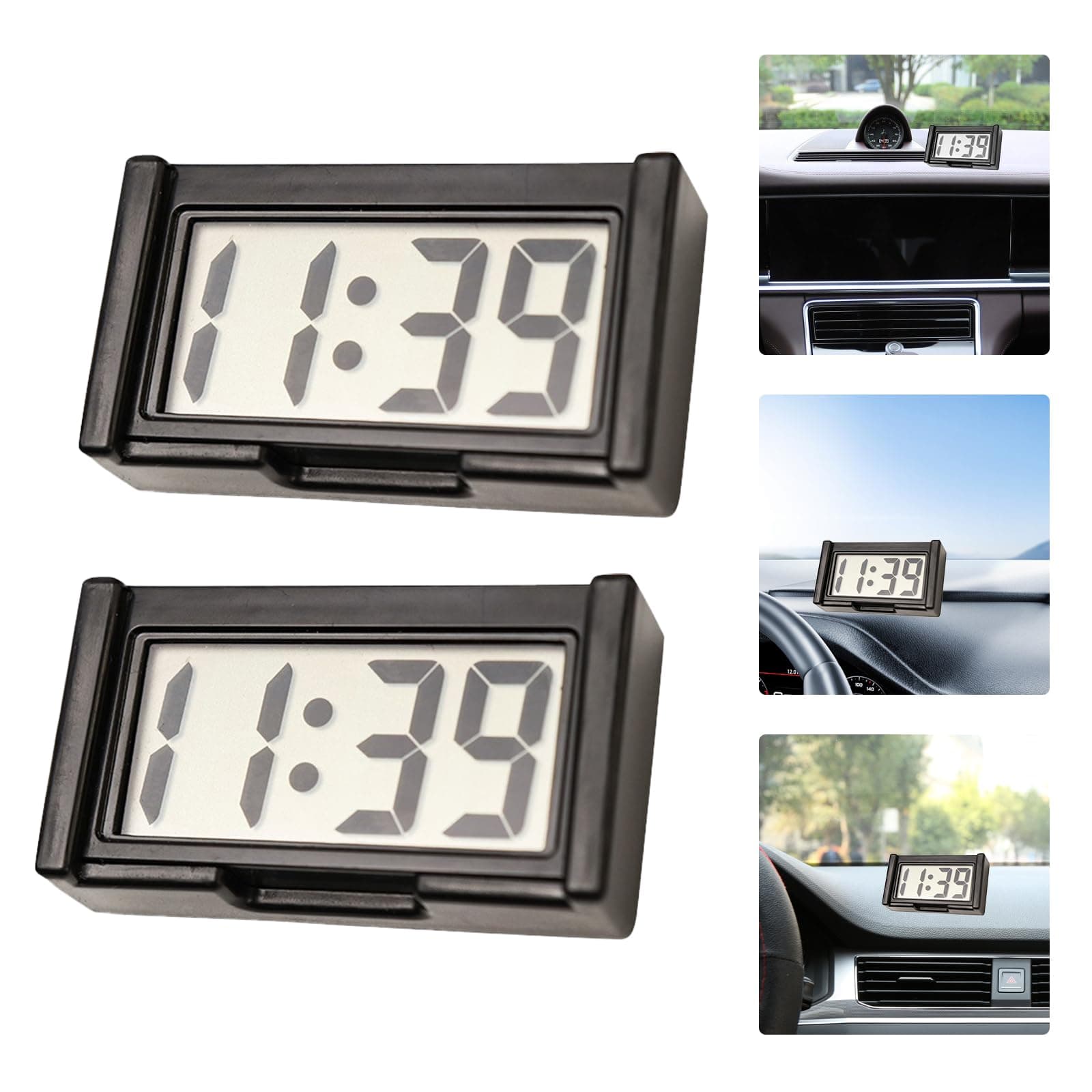 Digitaluhr 2-Teiliges Set Mini Uhr Kleine Digitaluhr Autouhr Kompakte Led-Anzeige für Uhrzeit und Datum mit Selbstklebender Rückseite, Geeignet für Autos, Familien und Outdoor-Aktivitäten (Schwarz)