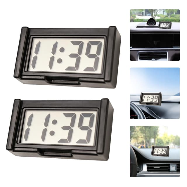 Digitaluhr 2-Teiliges Set Mini Uhr Kleine Digitaluhr Autouhr Kompakte Led-Anzeige für Uhrzeit und Datum mit Selbstklebender Rückseite, Geeignet für Autos, Familien und Outdoor-Aktivitäten (Schwarz)