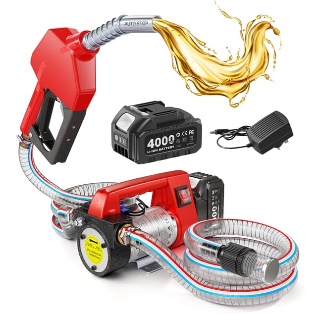 Taskstar Dieselpumpe Akku 45L/Min, 21V Elektrische Kraftstoffpumpe Set mit 1x4.0Ah Batterie, Tragbare Heizölpumpe mit Auto Shut-off Düse, 2x 2 m Schlauch für Diesel Kerosin