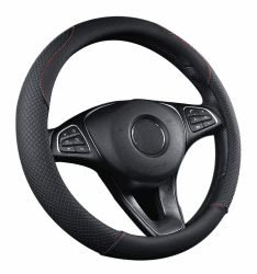 UIHOL Lenkradbezug Leder, Heavy Duty Auto Lenkradhülle Lenkrad Abdeckung 38CM / 15'' Anti Rutsch Universal Lenkradabdeckung Lenkradschoner - Schwarz & Rot (+Auto Mülleimer) Angebot bei HelloDeals