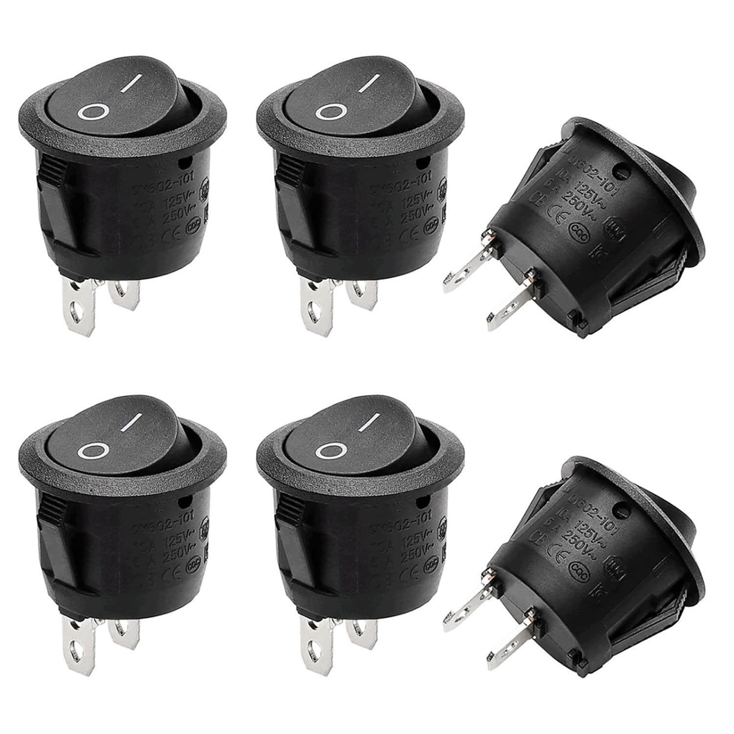 Kryzulax 6 Stück 12V Kippschalter,Kippschalter Rund,Mini 2 Polig Wippschalter,2 Polig EIN/AUS SPST Switch 10 A/125V,6 A/250V,Für Lichtschalter Wohnmobil Auto Motorrad Truck Jeep Off Road Boat Marine