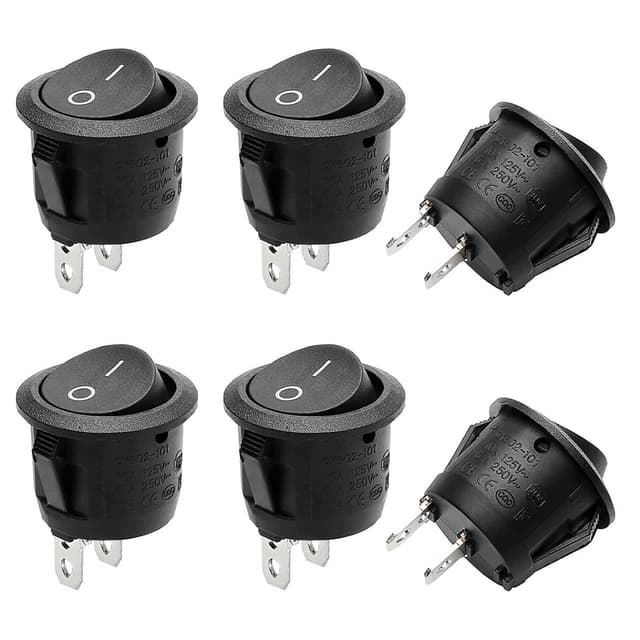 Kryzulax 6 Stück 12V Kippschalter,Kippschalter Rund,Mini 2 Polig Wippschalter,2 Polig EIN/AUS SPST Switch 10 A/125V,6 A/250V,Für Lichtschalter Wohnmobil Auto Motorrad Truck Jeep Off Road Boat Marine