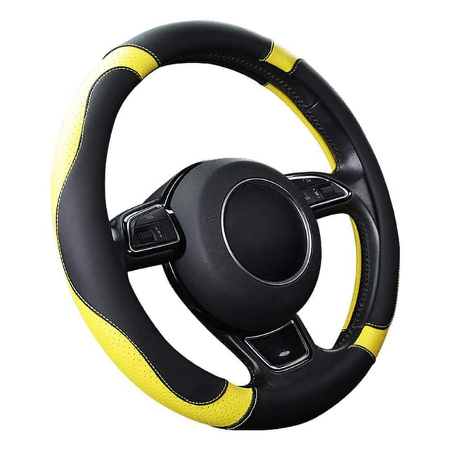SFONIA Auto Lenkrad Abdeckung Lenkradschutz Lenkradhülle Mikrofaser-Leder Universal 37-38cm/15 rutschfest Atmungsaktiv Langlebig (Gelb)