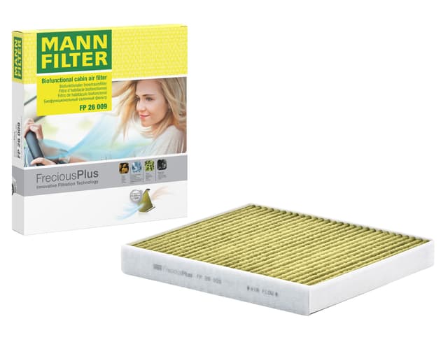 MANN-FILTER FP 26 009 Innenraumfilter FreciousPlus - biofunktionaler Pollenfilter, Audi, Cupra, Ford, Seat, Skoda, VW 25.4L x 23.5B x 3.2D cm FP Single