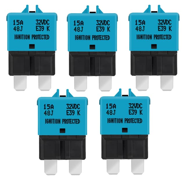 GLOSO flachsicherungen Autosicherungen Sicherungen für KFZ Auto Wohnmobil Boot Motorrad Manuelles Zurücksetzen 5 Stück 15A E39 15A 5pcs