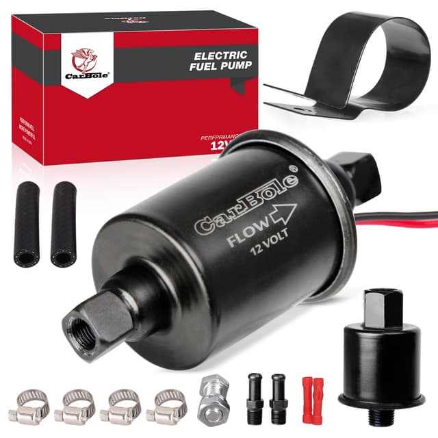 CarBole Universal Elektrisch Kraftstoffpumpe 12V,Benzinpumpe 5-9 PSI mit Kraftstofffilter,Dieselpumpe,für Benzin und Diesel,mit Reines Kupfer,Hochwertige Leiterplatte (Schwarz) Schwarz 5-9PSI