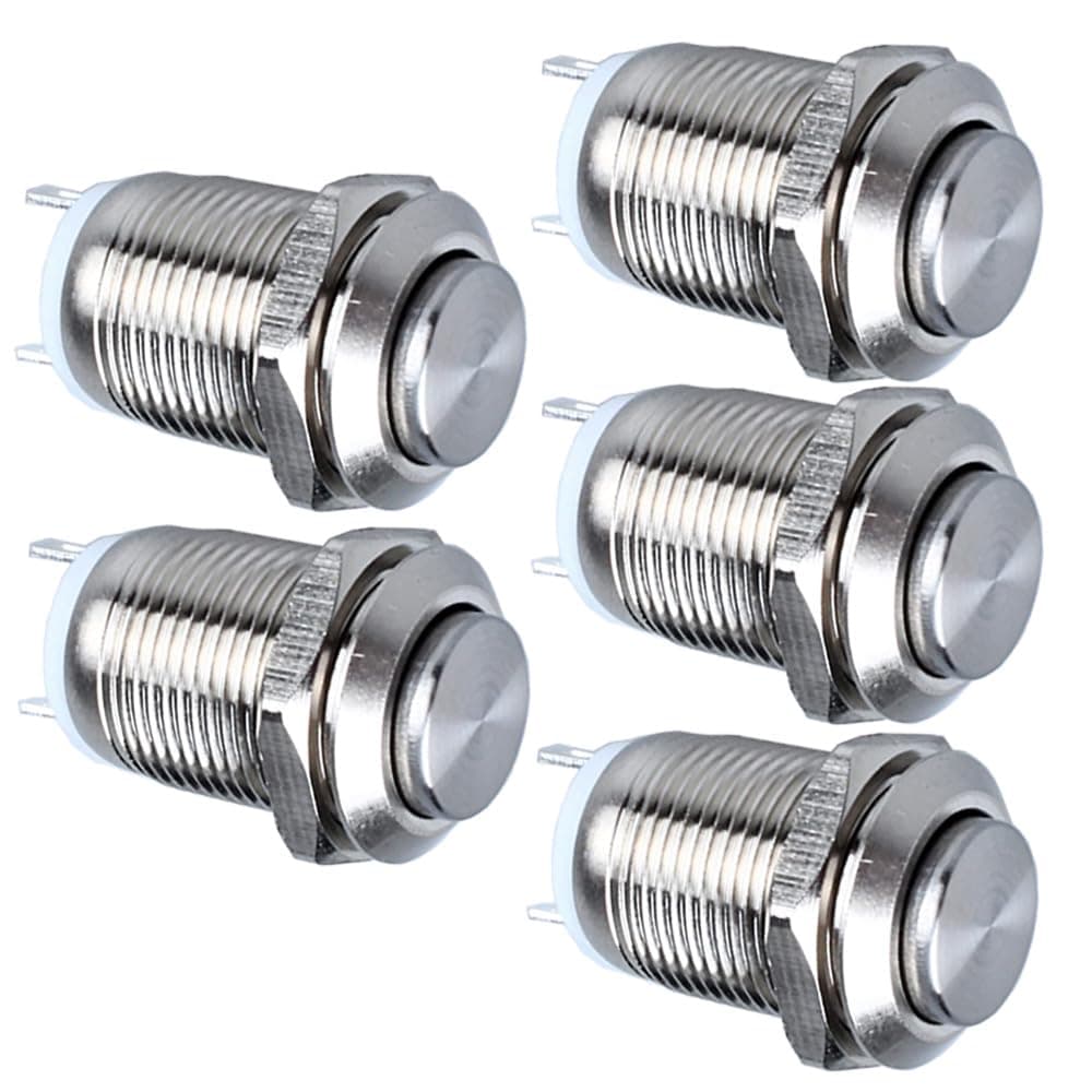 GUUZI 12mm Drucktaster Wasserdicht Metalldrucktaster SPST NO Momentantaste 2A 12V/24V/125V/250V 5 Stück (Hoher Kopf) 5pcs