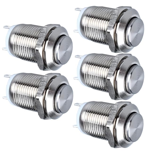 GUUZI 12mm Drucktaster Wasserdicht Metalldrucktaster SPST NO Momentantaste 2A 12V/24V/125V/250V 5 Stück (Hoher Kopf) 5pcs