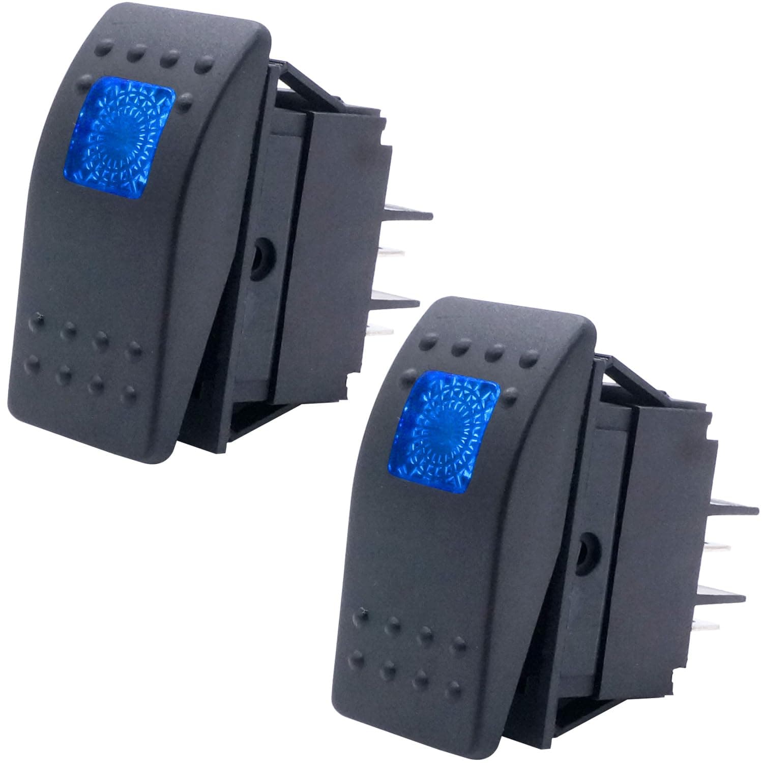 Taiss 2Pcs Boot Marine Beleuchteter Wippschalter 12V 20A 4Pin Ein/Aus mit blauer LED Auto Offroad Druckknopf Kippschalter RK1-06N-BU