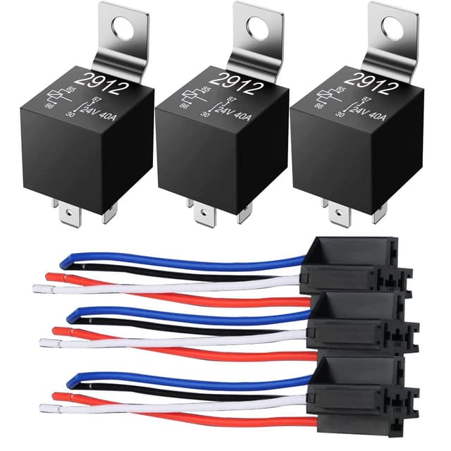 GUUZI 3 Pack 24V 40Amp Autorelais DC 4 Pin SPST und Kabelbaum – Hochleistungs Kupferdraht Relais Kit für Auto, LKW, Van, Motorrad, Boot JD2912 mit Harness