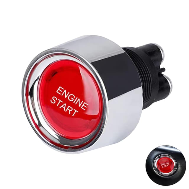 Powice Universal Startknopf 12/24 V 50 A, One Touch Start Tastertaster 12V mit Rot LED Licht, 3-Poliger Startknopf mit Automatischer Rücksetzung, Drucktaster 12V für Zündstartgerät für Autos