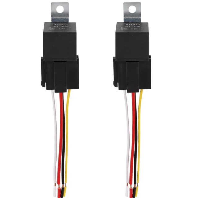 BUNTOR 2 Stück Kfz Relais 12V 40A, 12V Relais Kfz mit Steckdose, 4 Pin Relai für Motorrad, Relai mit 12 AWG Farbig Kabelbaum für Motorrad, LKW, Boot