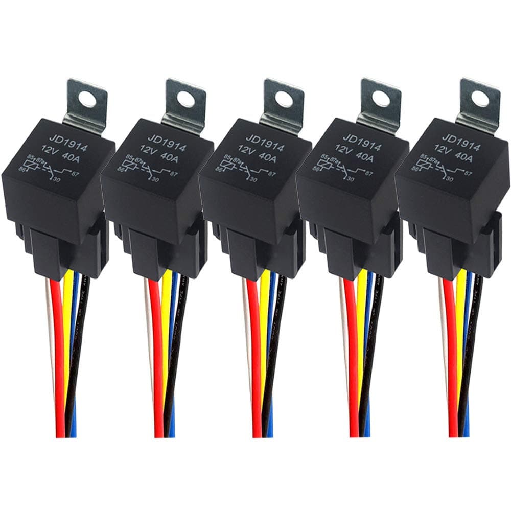 QitinDasen 5 Stück 5 Polig Auto Relais, 12V 40A SPDT KFZ Relais mit Kabelbaum-Steckdose und 14/16 AWG Vorverkabelt, für PKW LKW Boot (Schwarz)