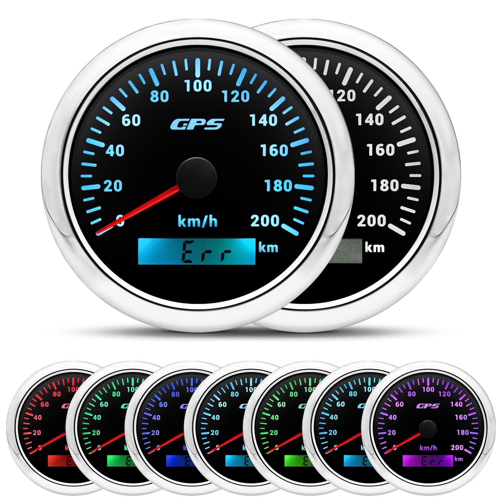 85mm Geschwindigkeitsmesser Boot GPS Tacho Kilometerzähler 0-200Km/H Wasserdichter IP67 7-Farben Tachometer Messgerät für Auto Boot Yacht 12V/24V BS BS 0-200km/H