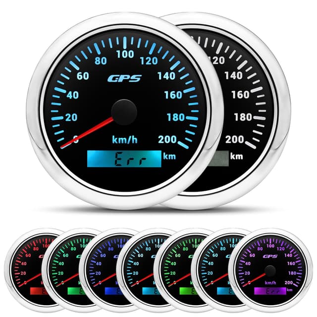 85mm Geschwindigkeitsmesser Boot GPS Tacho Kilometerzähler 0-200Km/H Wasserdichter IP67 7-Farben Tachometer Messgerät für Auto Boot Yacht 12V/24V BS BS 0-200km/H